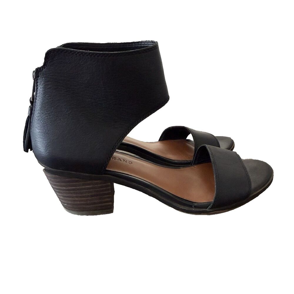 Lucky Brand Saimy Women’s Size 8.5 Black Leather Open Toe Stacked Heel Bootie
